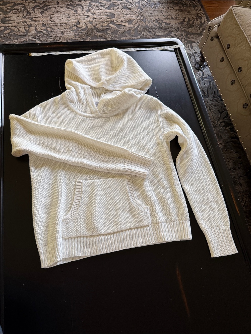 Cabi Cozy White Knit Hoodie with Front Pocket#6775